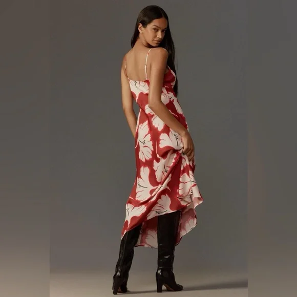 NWT Anthropologie Red and White Sleeveless V-Neck Slip Midi Dress, Size Medium - Picture 3 of 8